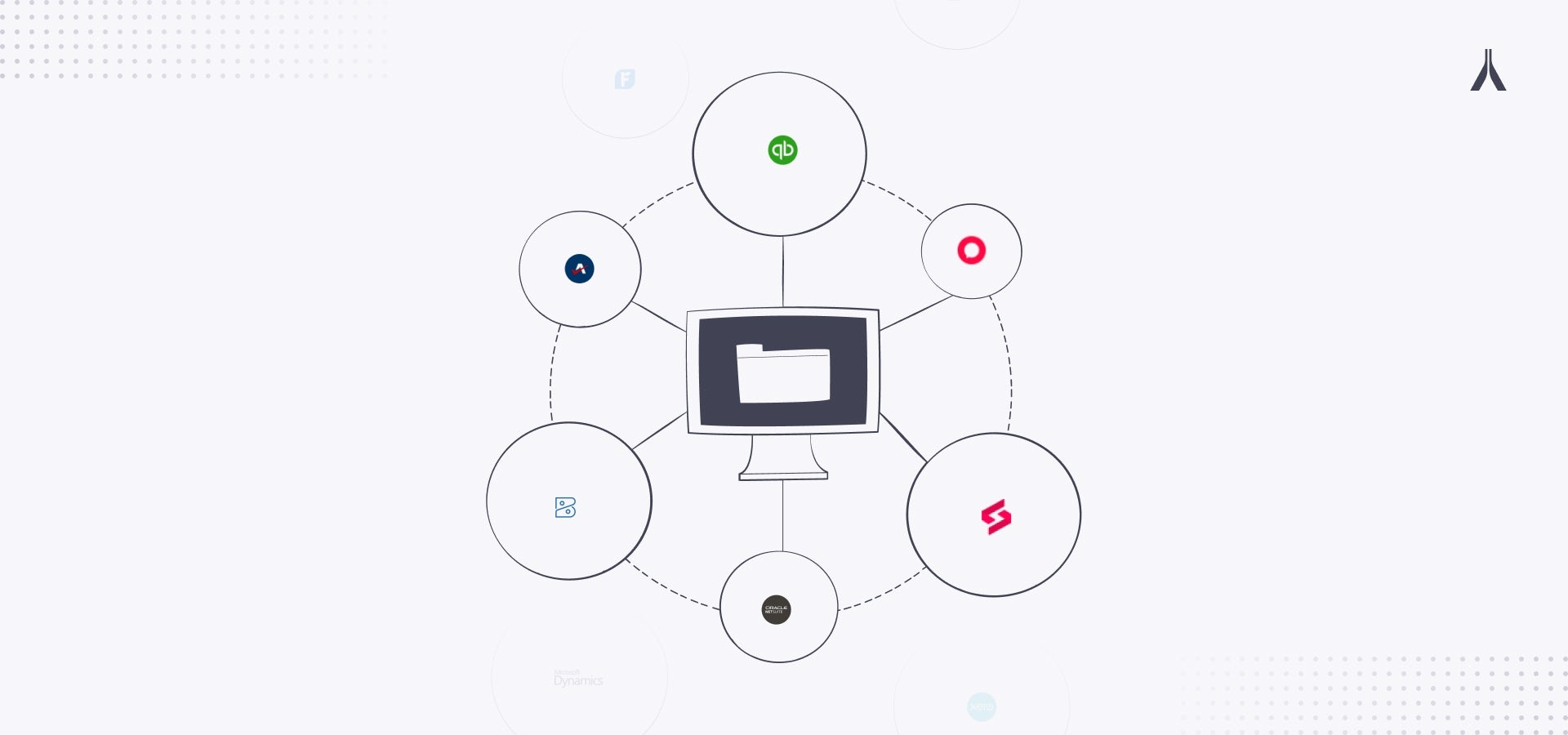 An illustration depicting all the integrations Alternative Payments currently has, including logos for QuickBooks, HaloPSA, Autotask, ConnectWise, SuperOps, NetSuite, and FreshBooks.