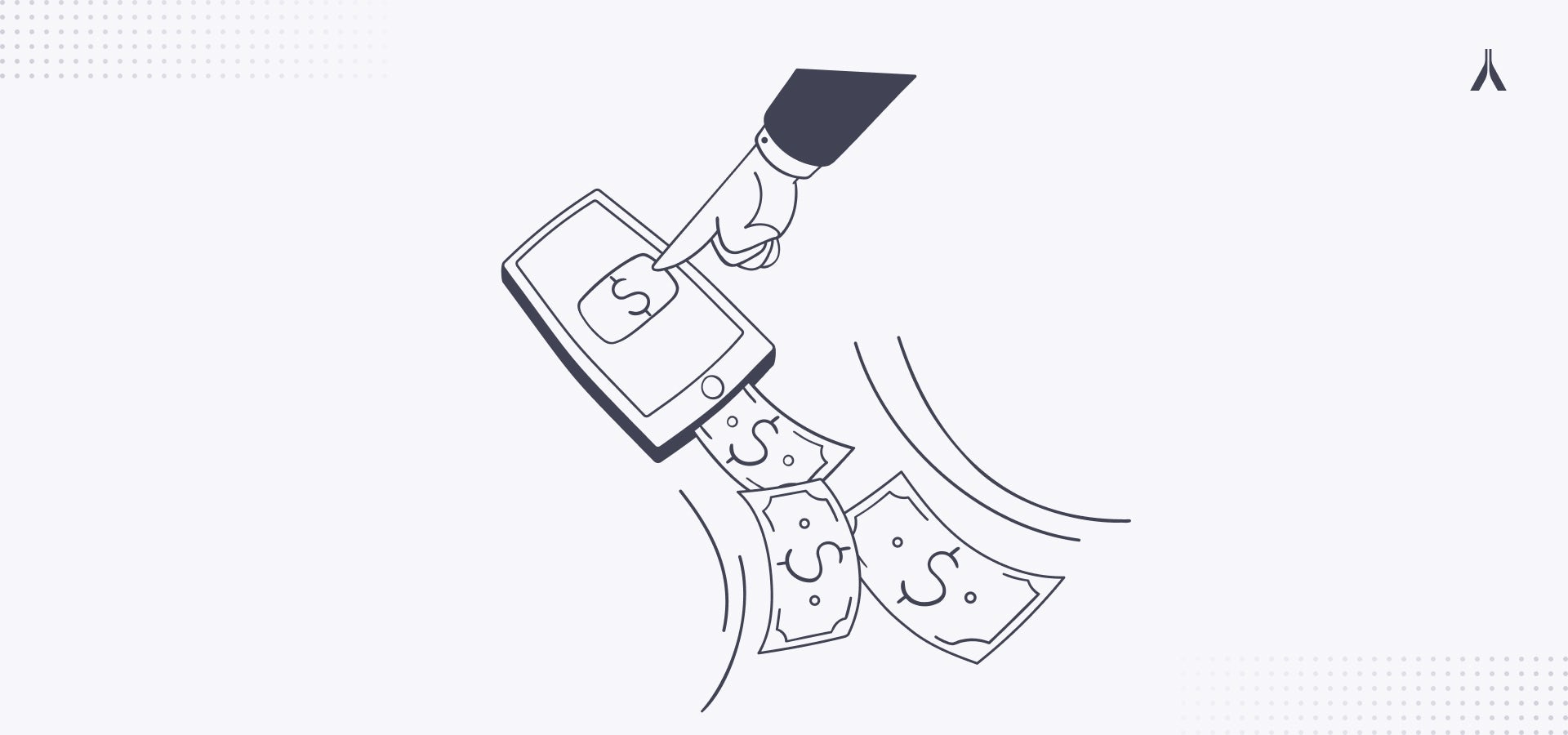 An illustration of a hand getting money to spit out of their phone quickly